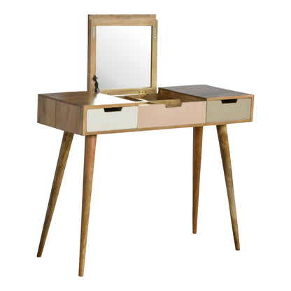 Solid Wood 2 Drawer Dressing Table with Folding Mirror