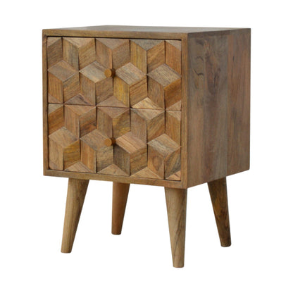 Solid Wood Cube Carved Bedside with 2 Drawers