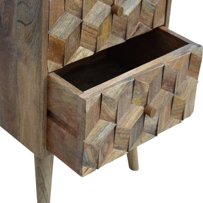 Solid Wood Cube Carved Bedside with 2 Drawers