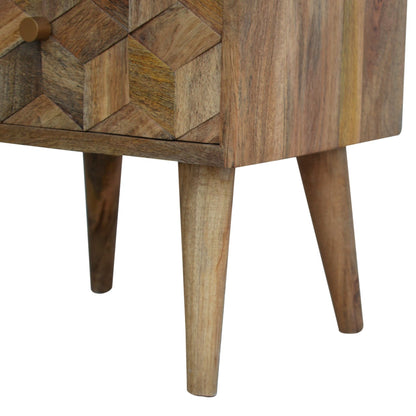 Solid Wood Cube Carved Bedside with 2 Drawers