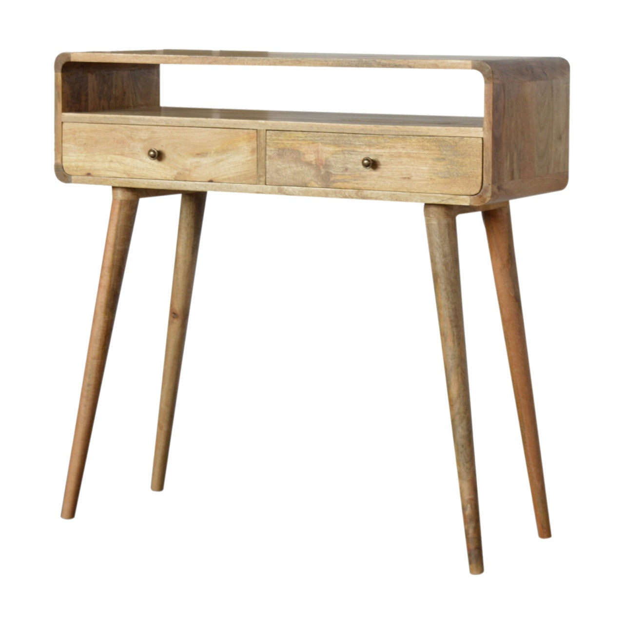 Solid Wood 2 Drawer Open Slot Curved Console Table
