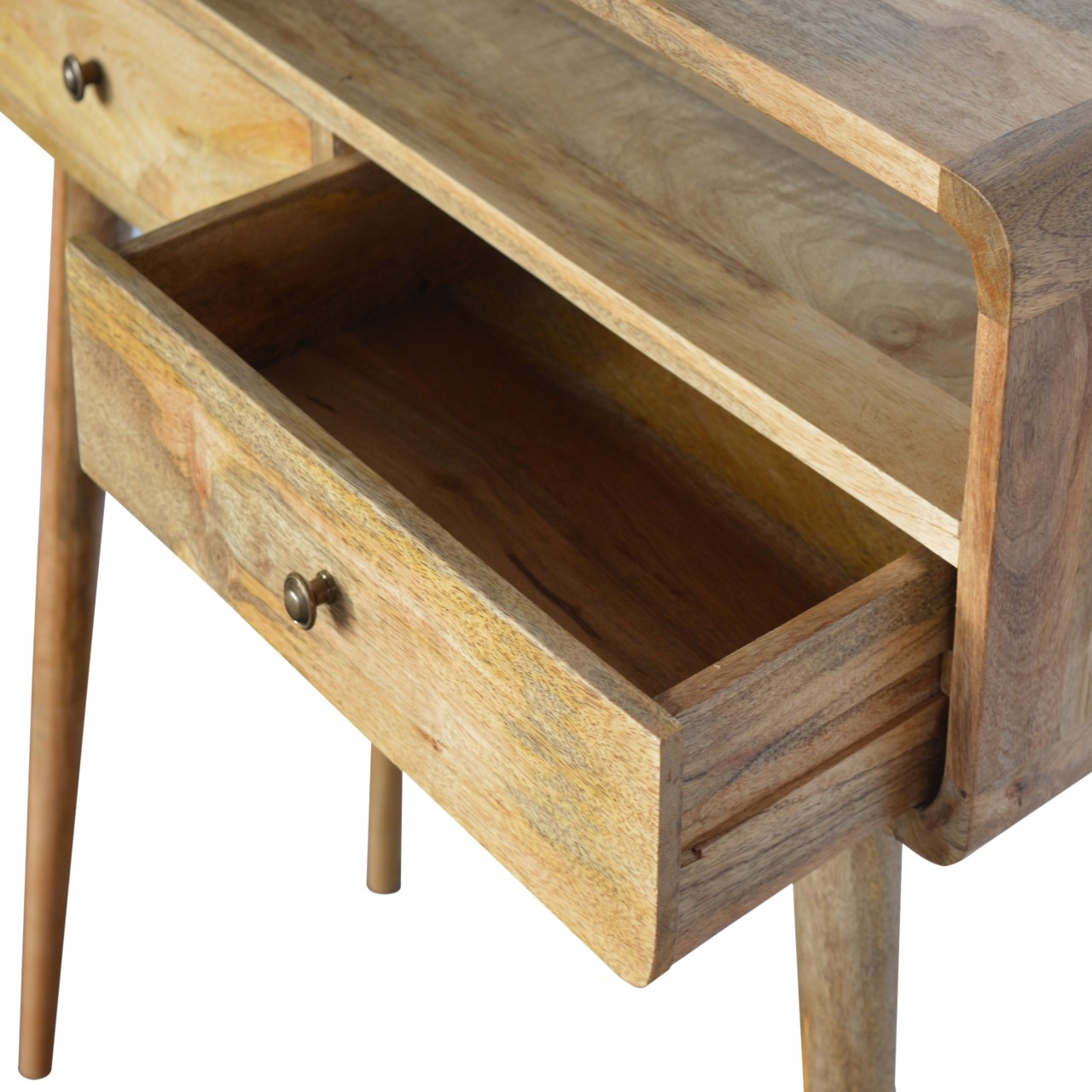 Solid Wood 2 Drawer Open Slot Curved Console Table