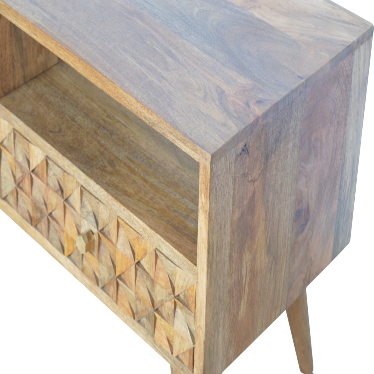 Solid Wood Diamond Carved Light Design TV Stand with 2 Drawers