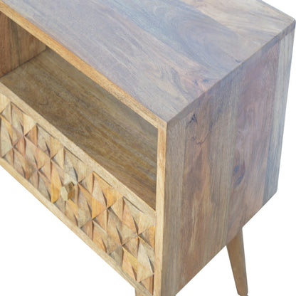 Solid Wood Diamond Carved Light Design TV Stand with 2 Drawers