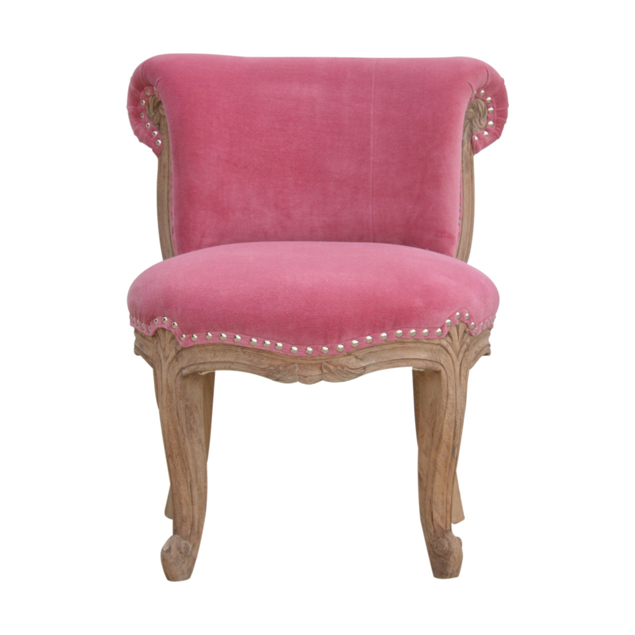 Solid Wood Petite French Chair In Pink Velvet