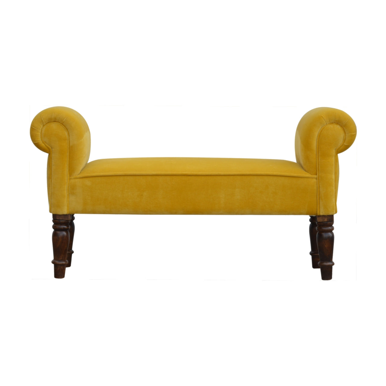 Solid Wood Mustard Yellow Velvet Bench