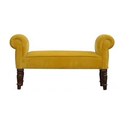Solid Wood Mustard Yellow Velvet Bench