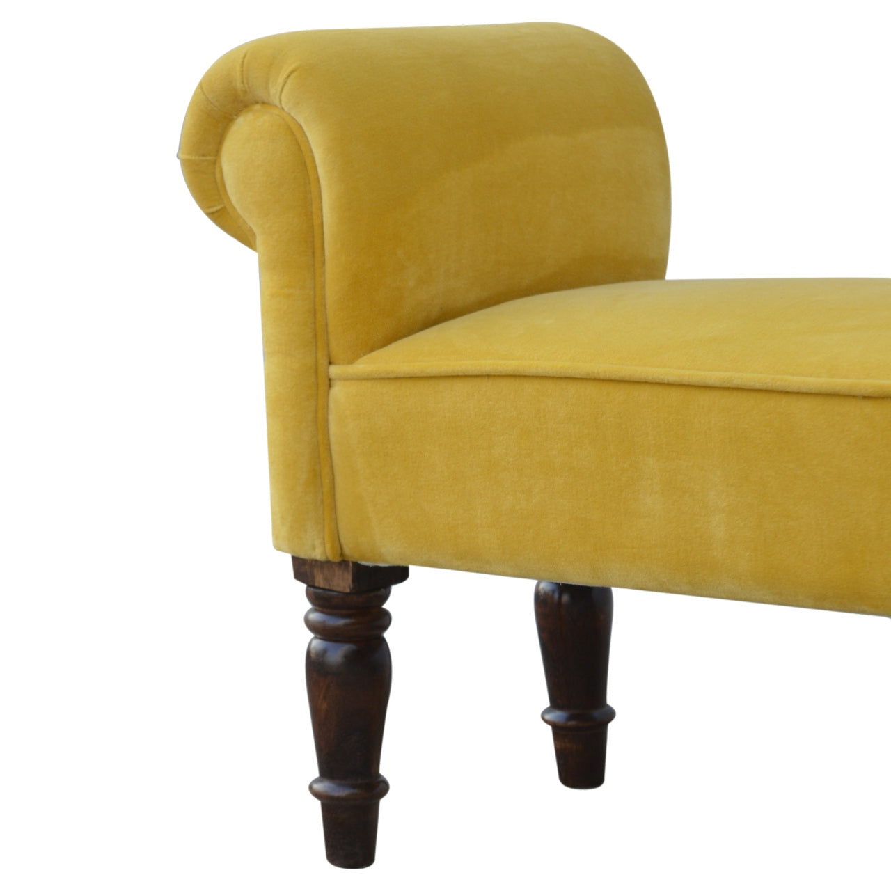 Solid Wood Mustard Yellow Velvet Bench
