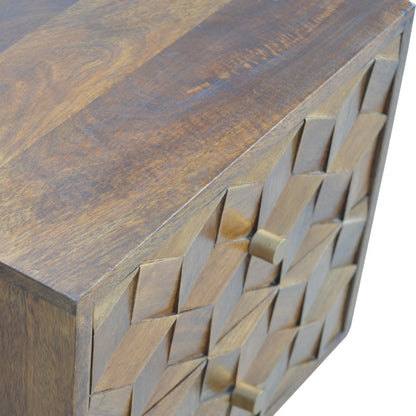 Solid Wood 2 Drawer Chestnut Cube Carved Bedside