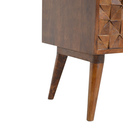 Solid Wood Chestnut Diamond Carved Storage Hallway Bench