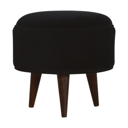 Solid Wood Black Velvet Nordic Style Footstool