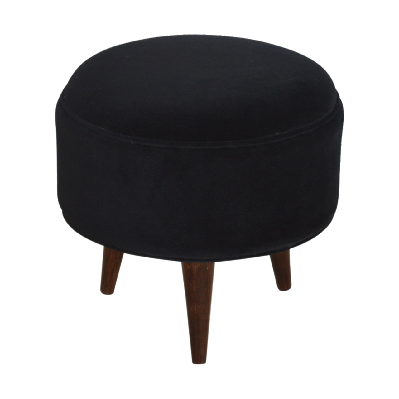 Solid Wood Black Velvet Nordic Style Footstool