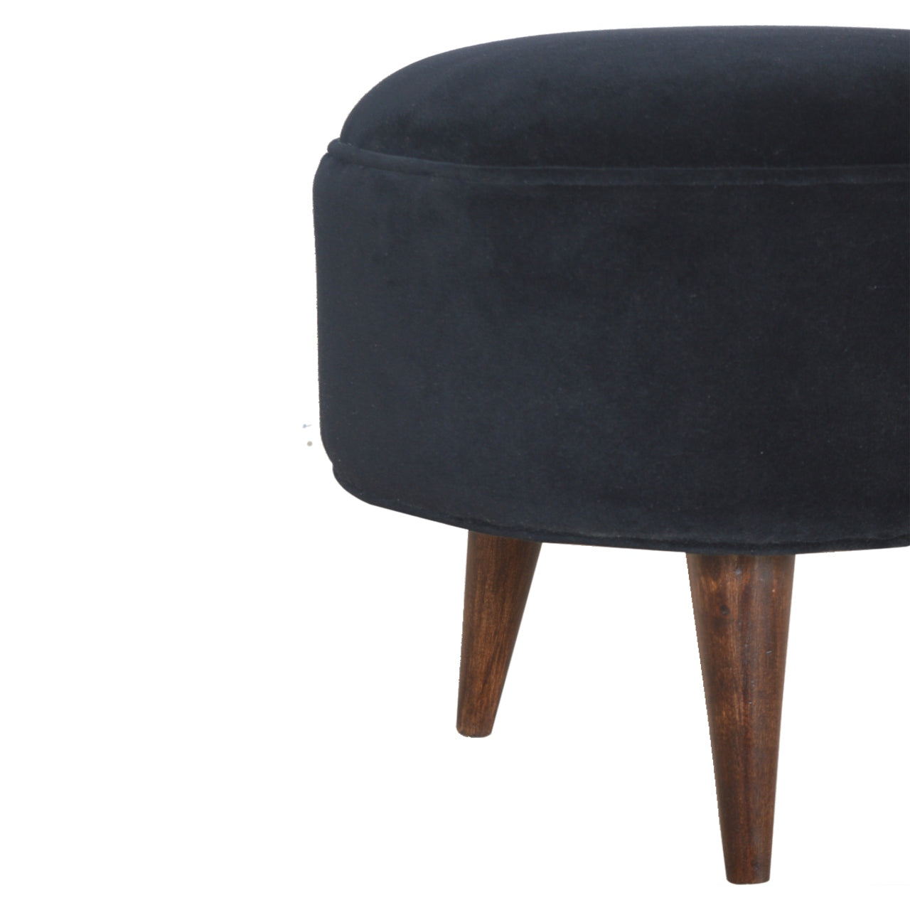 Solid Wood Black Velvet Nordic Style Footstool