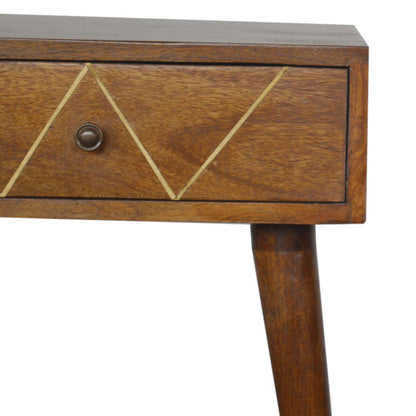 Solid Wood Geometric Brass Inlay Bedside
