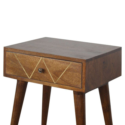 Solid Wood Geometric Brass Inlay Bedside
