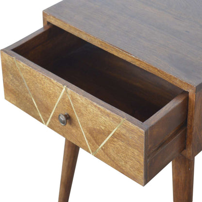 Solid Wood Geometric Brass Inlay Bedside