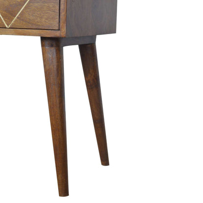 Solid Wood Geometric Brass Inlay Bedside