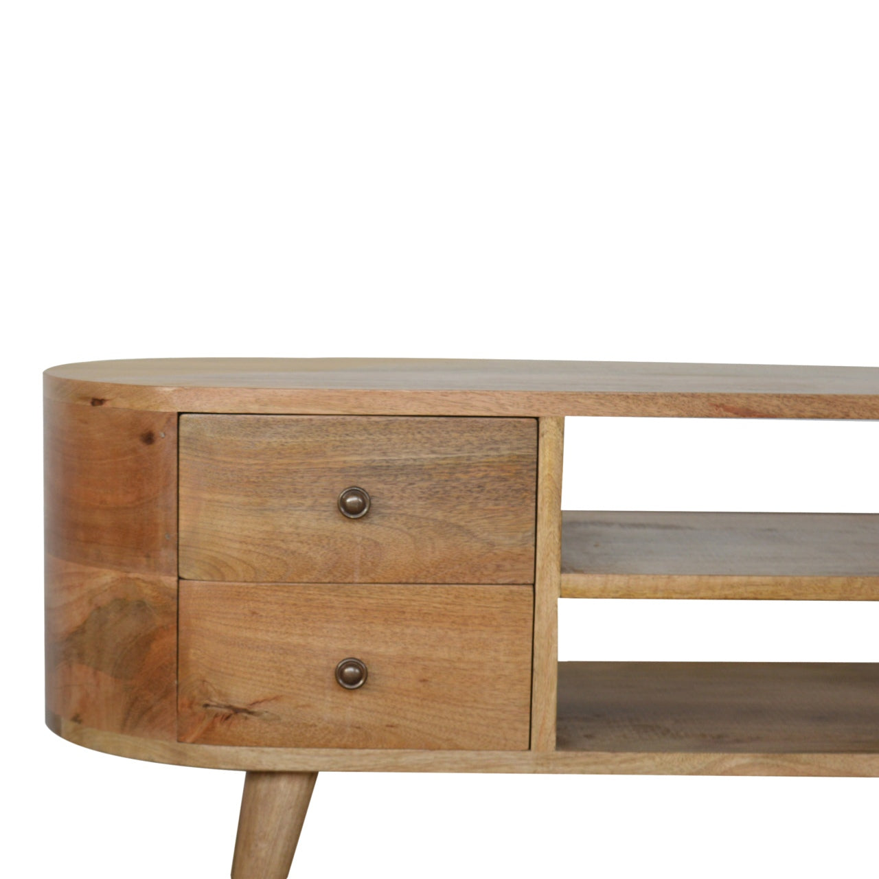 Solid Wood Rounded TV Stand with 4 Drawers & 2 Shelves
