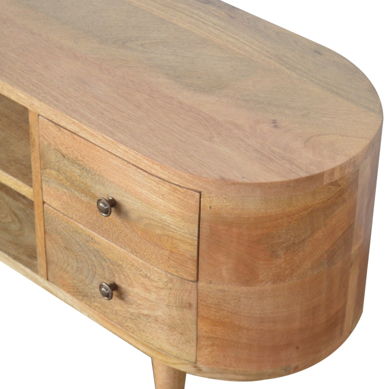 Solid Wood Rounded TV Stand with 4 Drawers & 2 Shelves