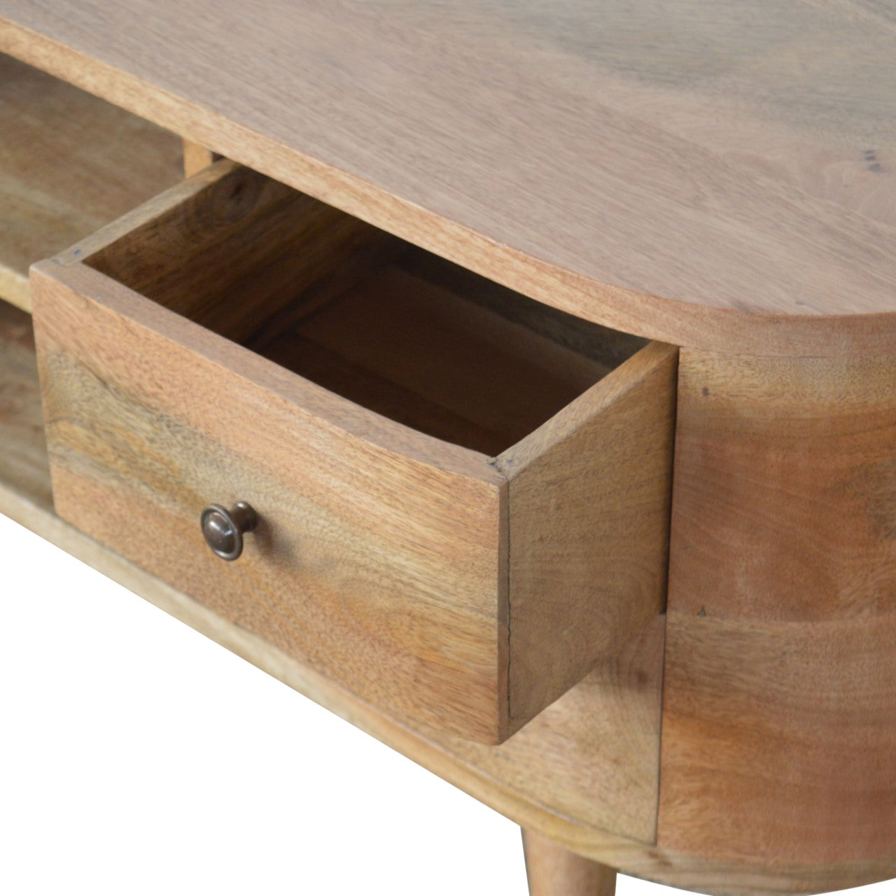 Solid Wood Rounded TV Stand with 4 Drawers & 2 Shelves
