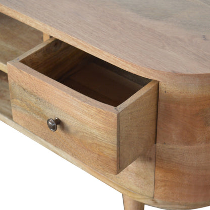 Solid Wood Rounded TV Stand with 4 Drawers & 2 Shelves