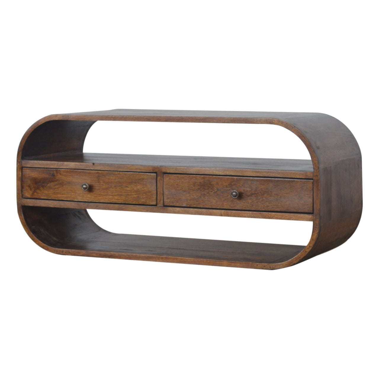Solid Wood Chestnut Curved Edge TV Stand with 2 Drawers