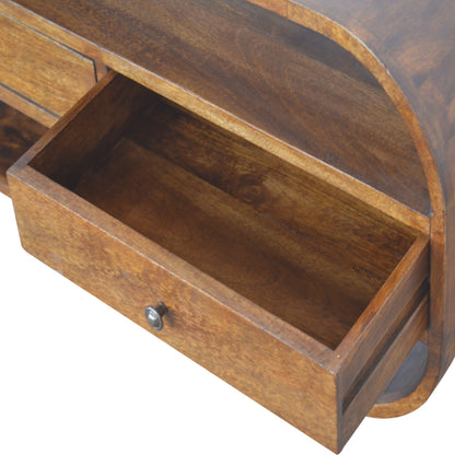 Solid Wood Chestnut Curved Edge TV Stand with 2 Drawers