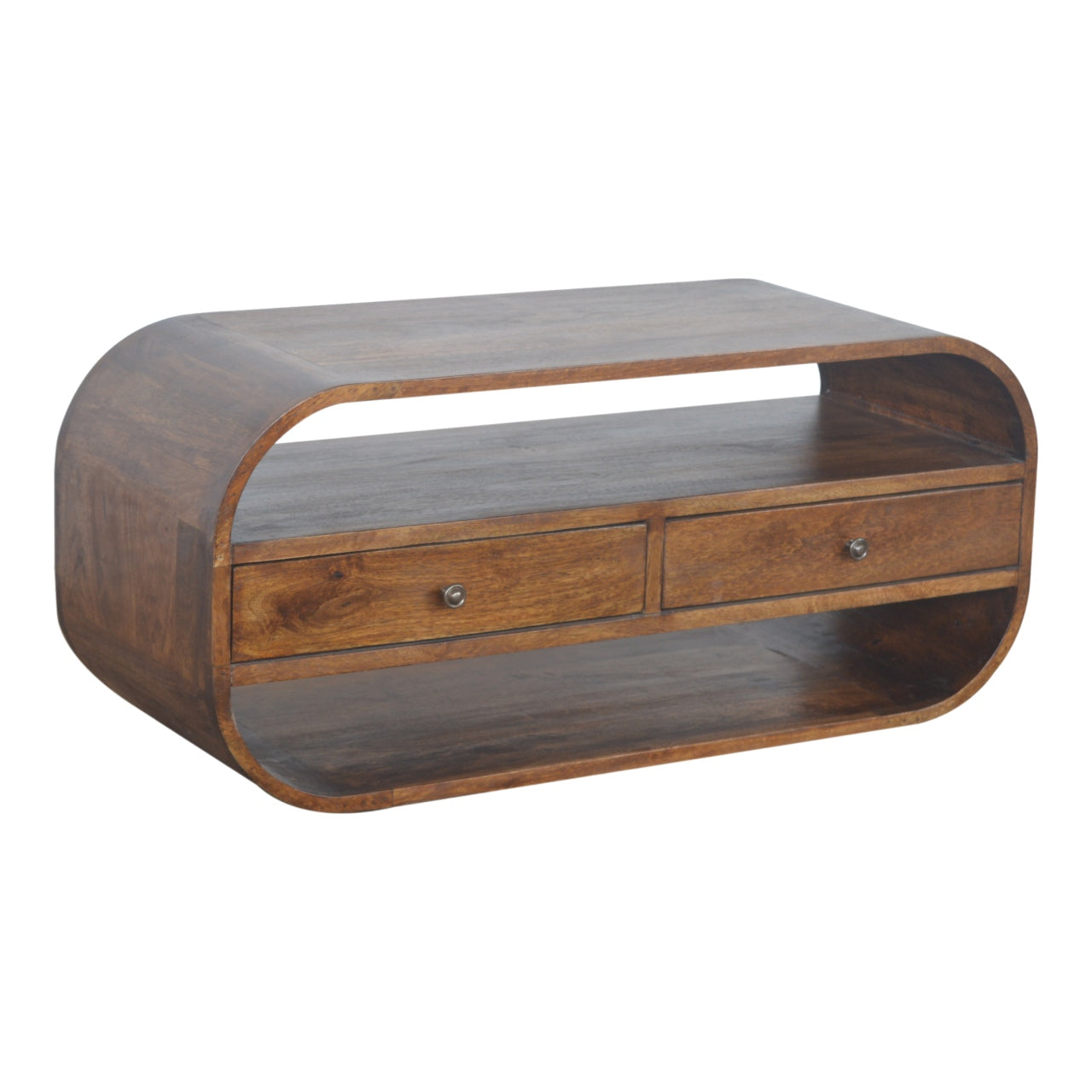 Solid Wood Chestnut Curved Edge TV Stand with 2 Drawers