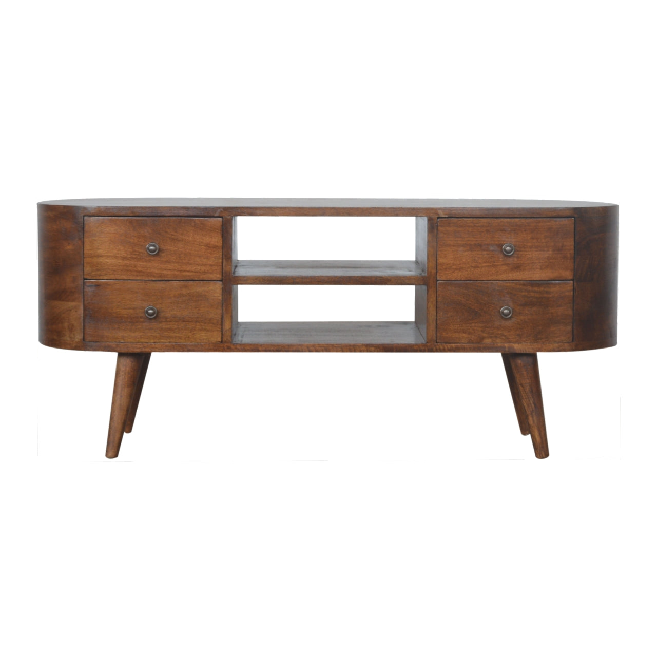 Solid Wood 4 Drawer Rounded Chestnut TV Stand