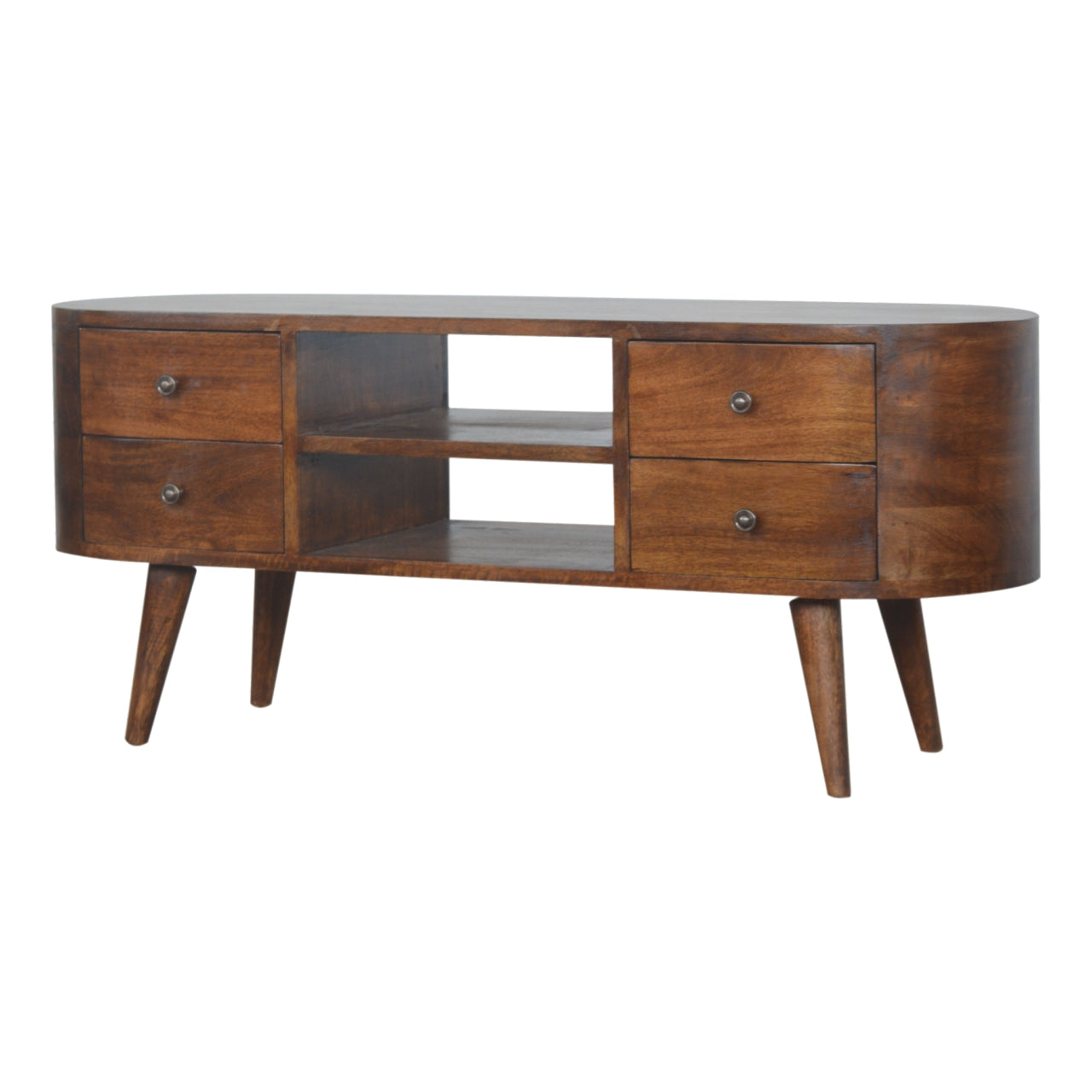 Solid Wood 4 Drawer Rounded Chestnut TV Stand