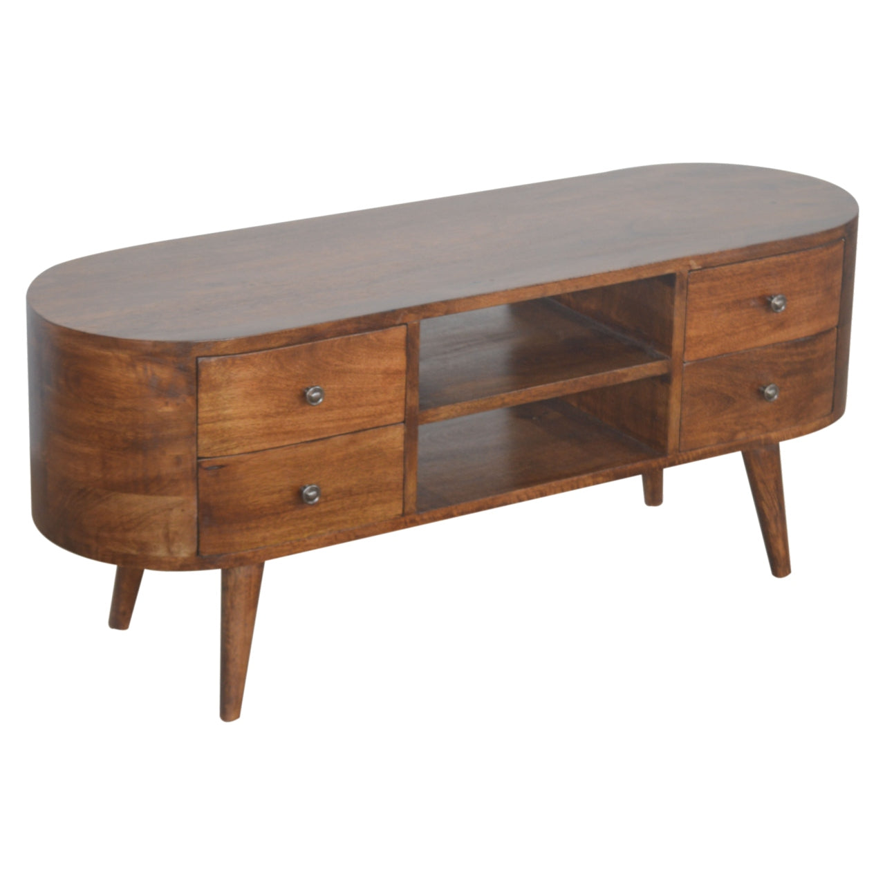 Solid Wood 4 Drawer Rounded Chestnut TV Stand