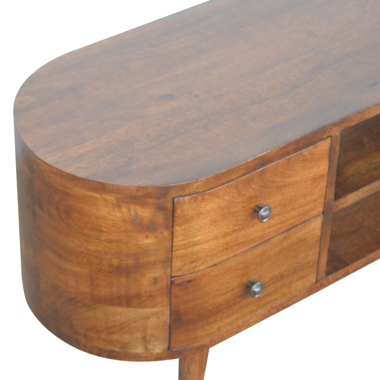 Solid Wood 4 Drawer Rounded Chestnut TV Stand