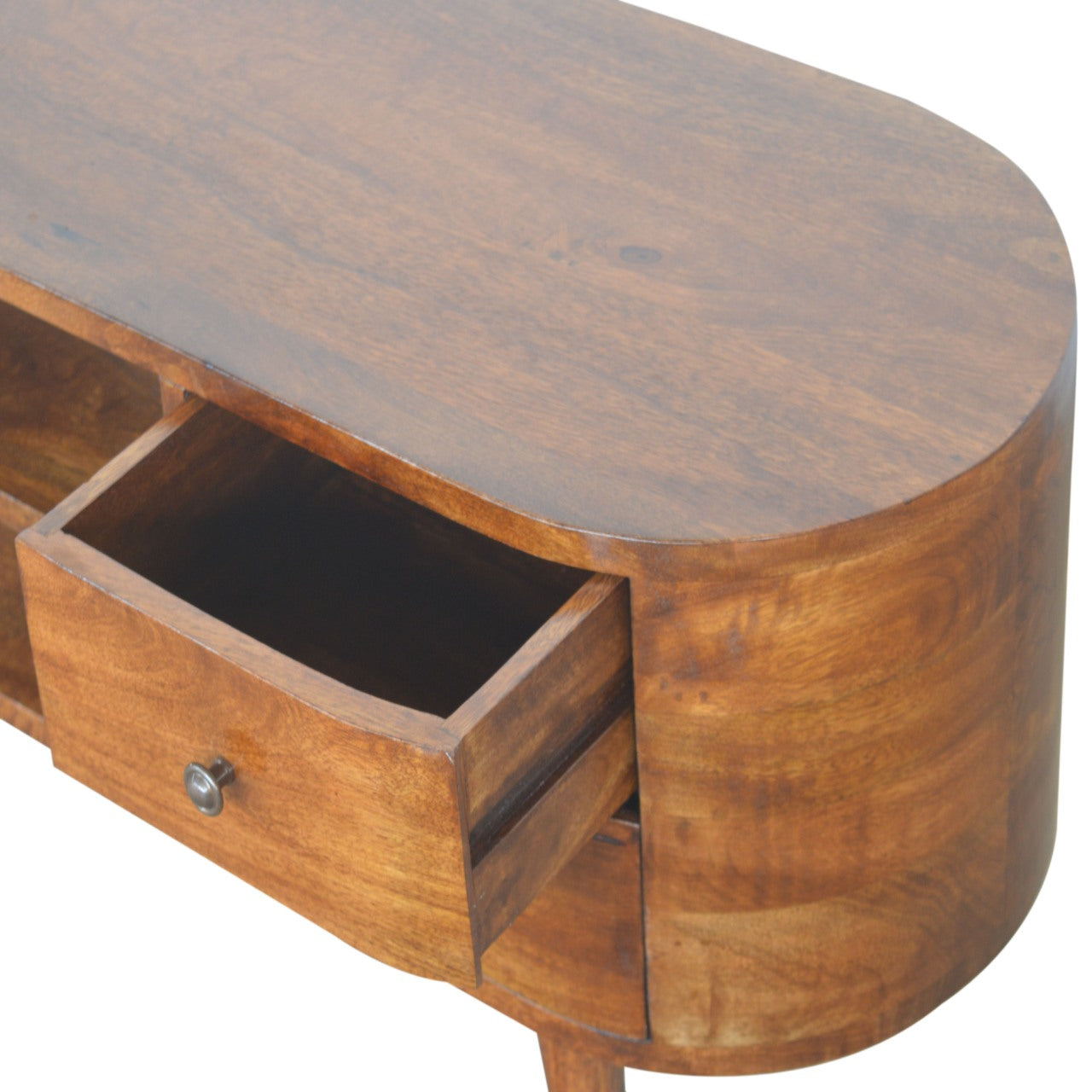 Solid Wood 4 Drawer Rounded Chestnut TV Stand
