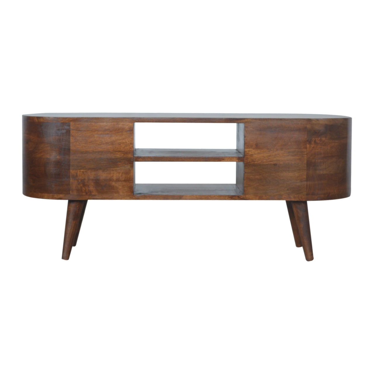Solid Wood 4 Drawer Rounded Chestnut TV Stand