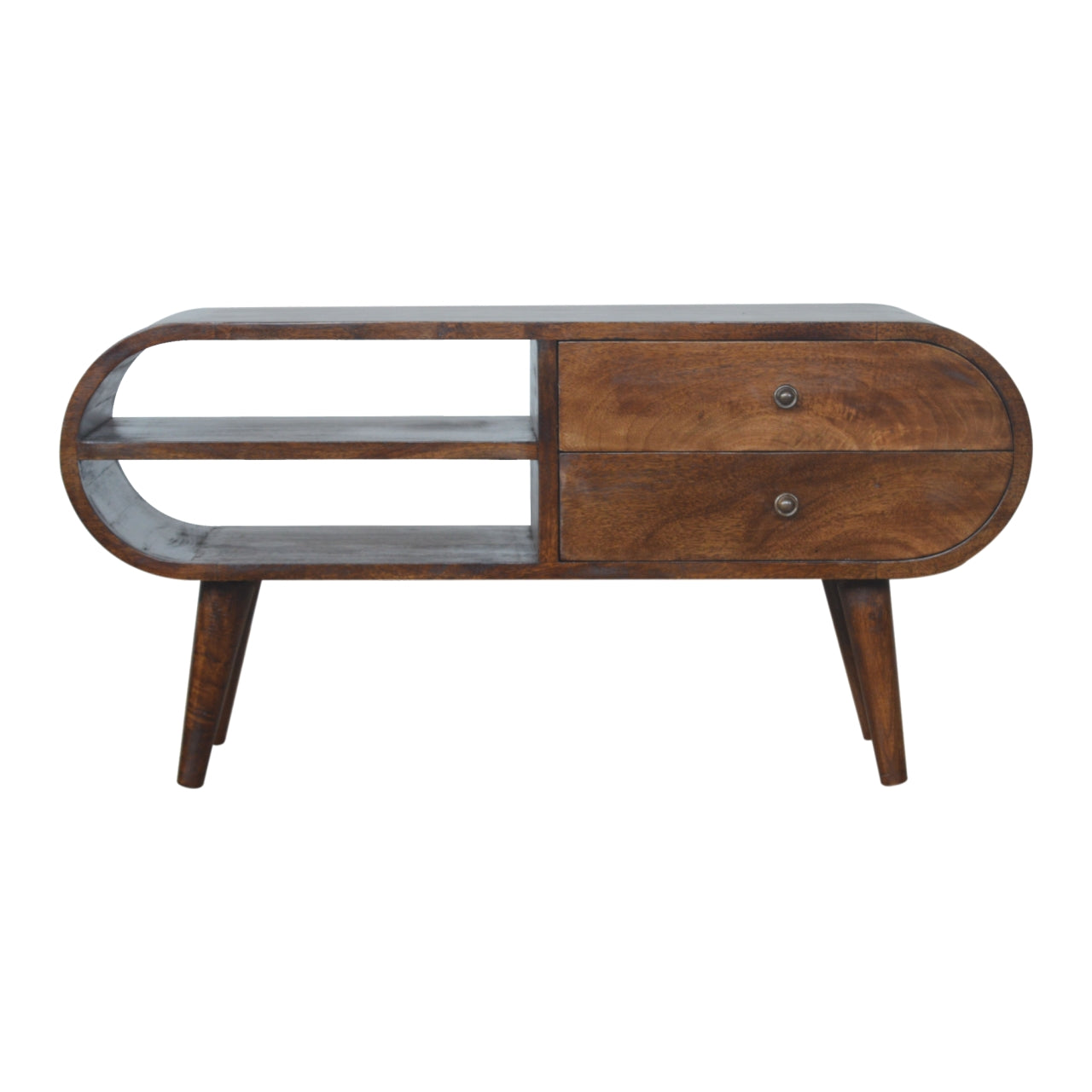 Solid Wood 2 Drawer Curved Chestnut TV Stand