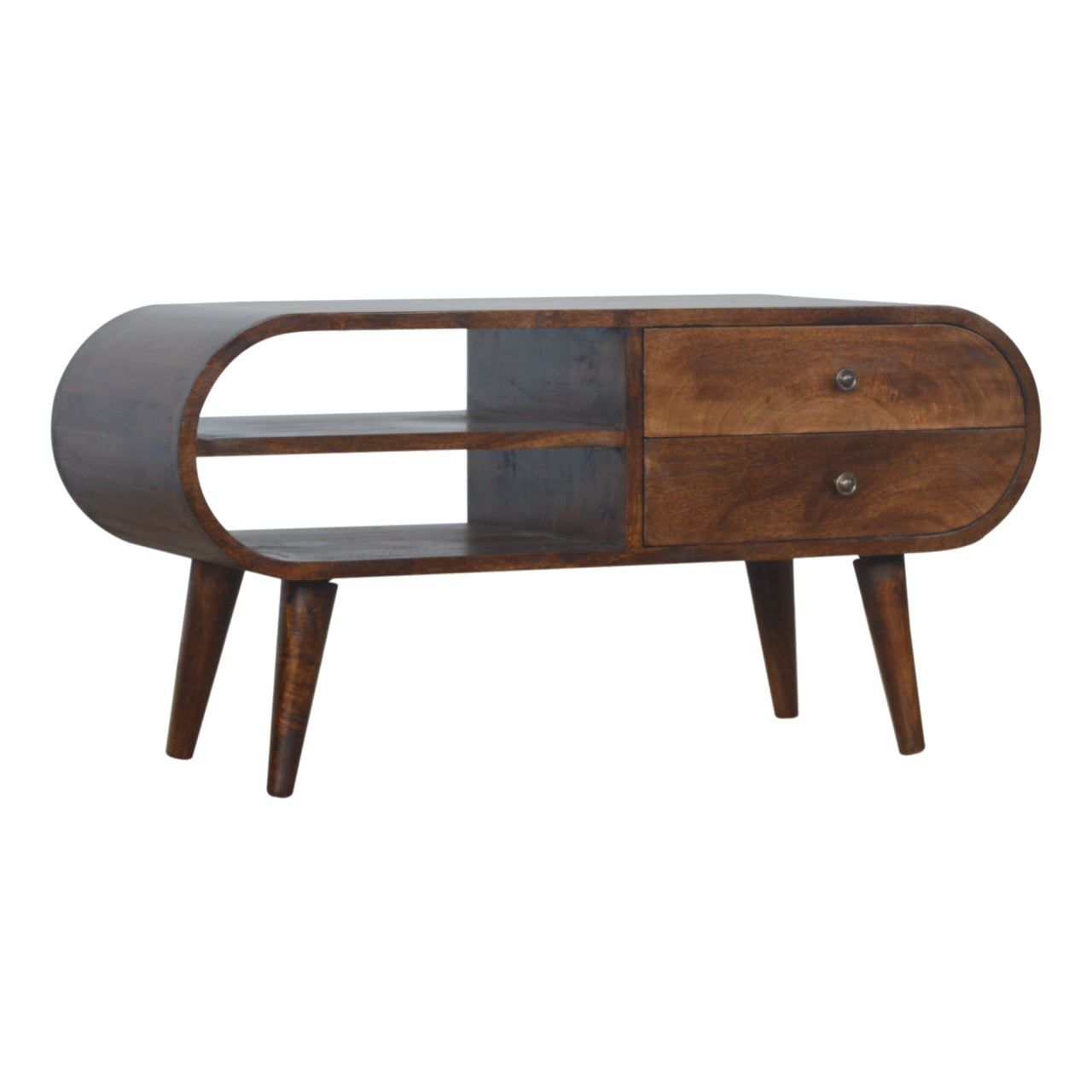 Solid Wood 2 Drawer Curved Chestnut TV Stand