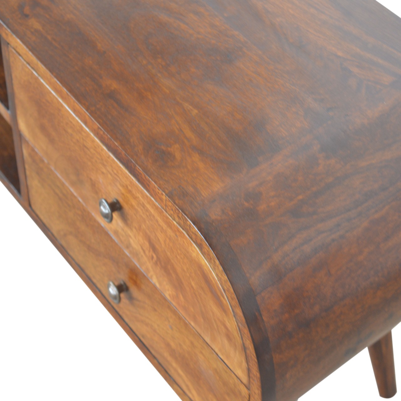 Solid Wood 2 Drawer Curved Chestnut TV Stand