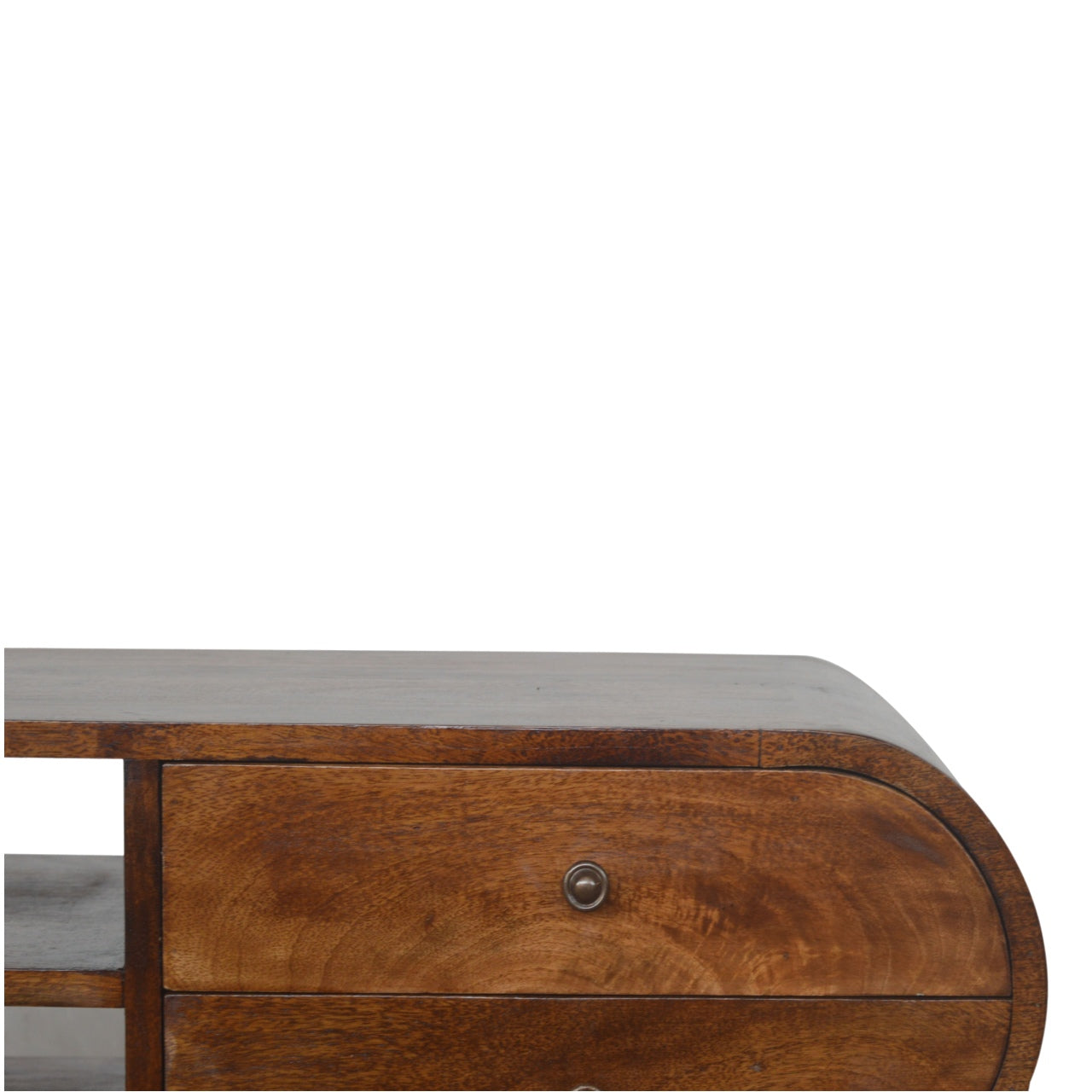 Solid Wood 2 Drawer Curved Chestnut TV Stand