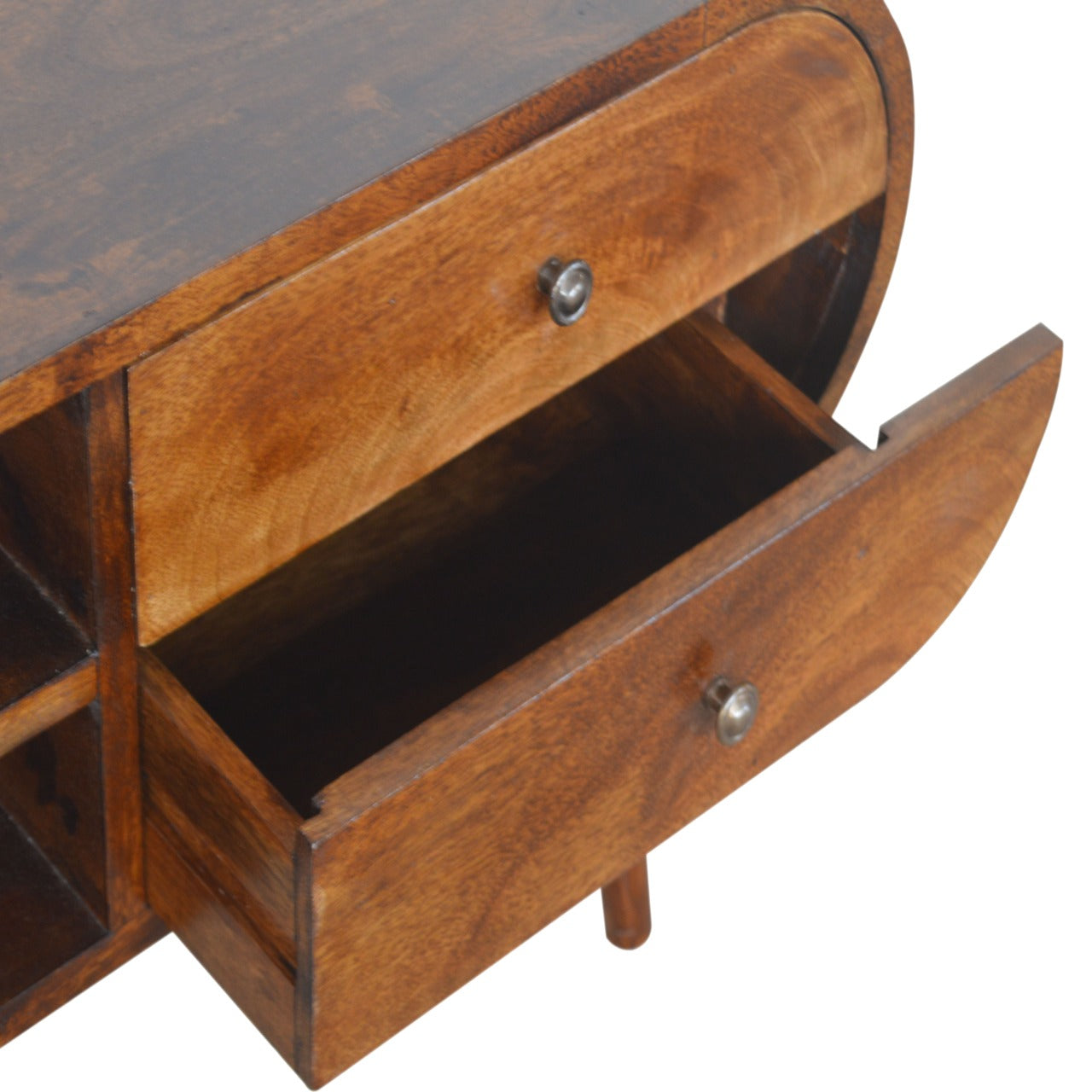 Solid Wood 2 Drawer Curved Chestnut TV Stand