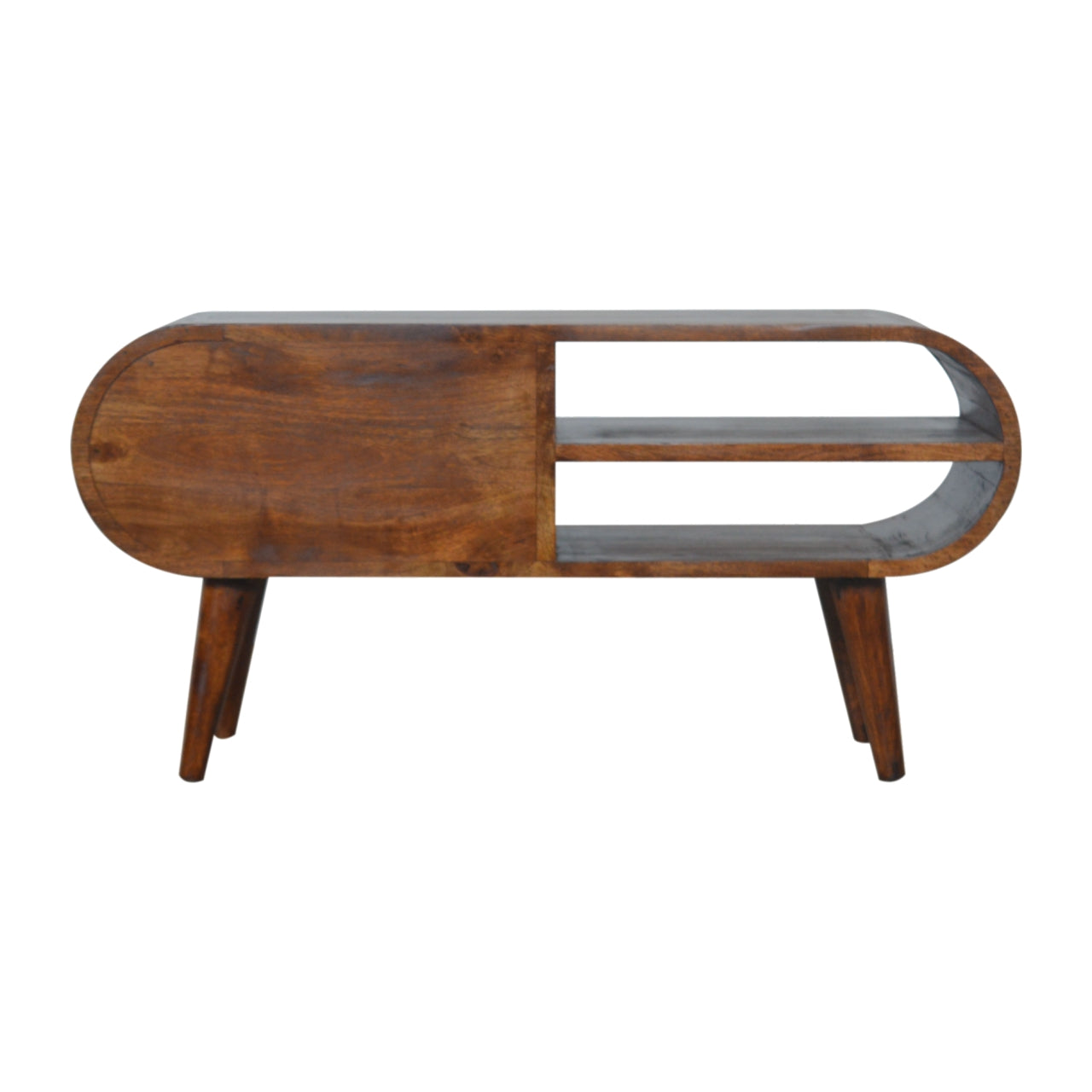 Solid Wood 2 Drawer Curved Chestnut TV Stand