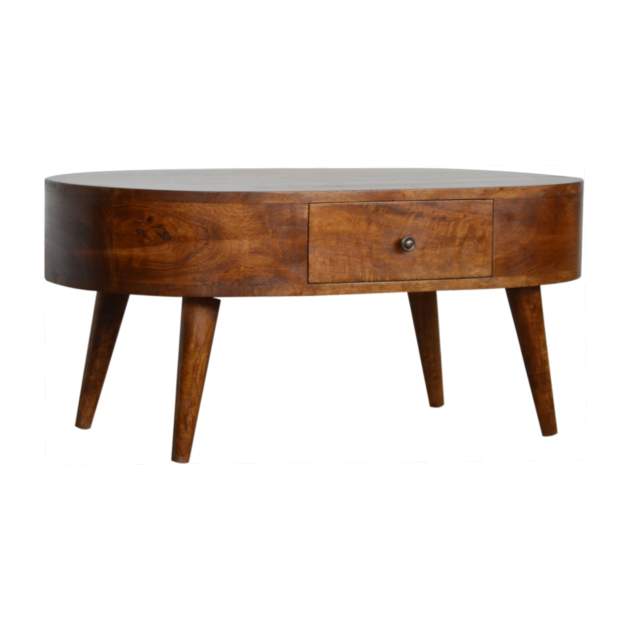 Solid Wood Chestnut Rounded Coffee Table with Drawer
