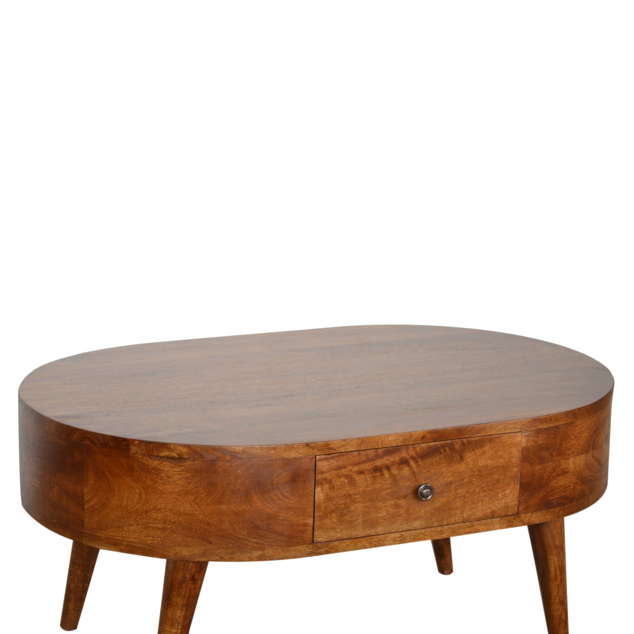 Solid Wood Chestnut Rounded Coffee Table with Drawer