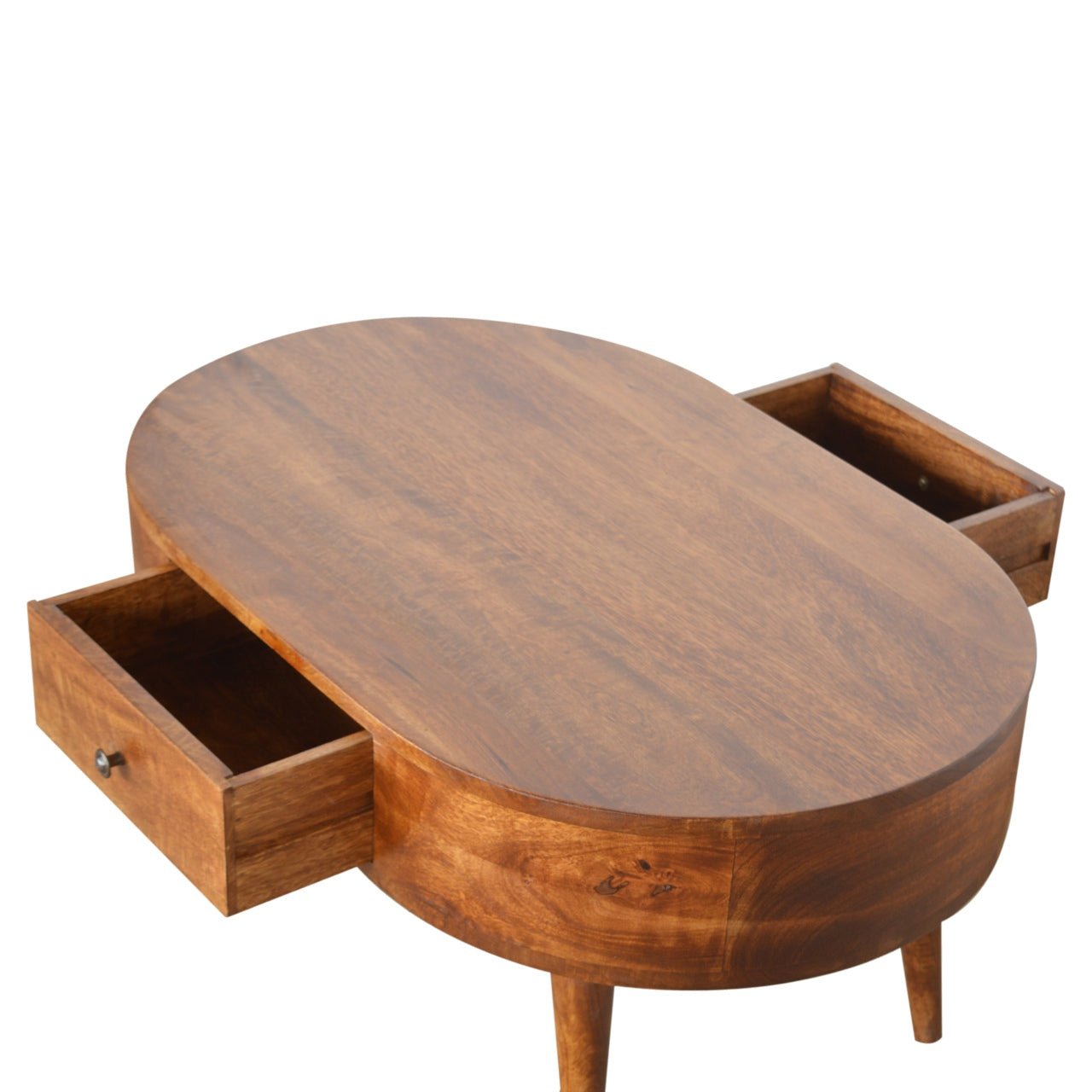 Solid Wood Chestnut Rounded Coffee Table with Drawer
