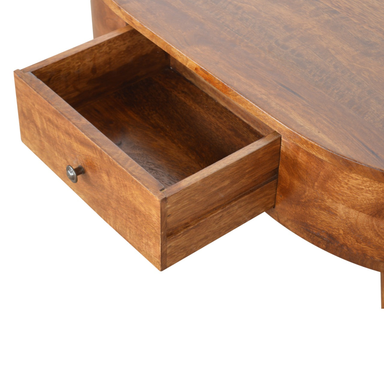 Solid Wood Chestnut Rounded Coffee Table with Drawer
