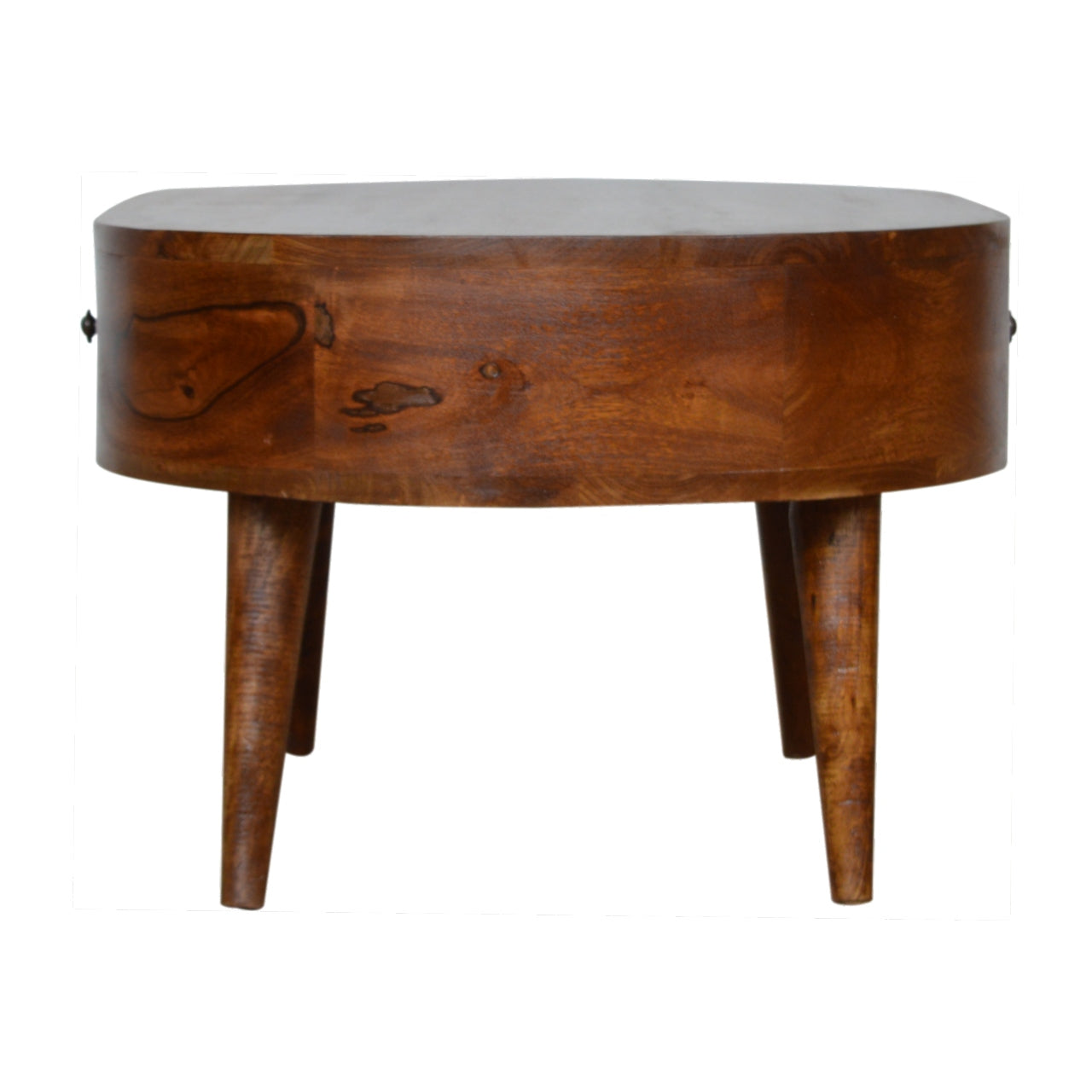 Solid Wood Chestnut Rounded Coffee Table with Drawer