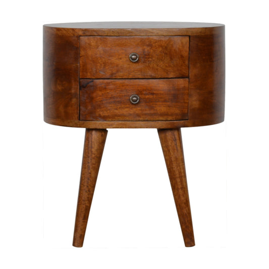 Solid Wood 2 Drawer Rounded Chestnut Bedside