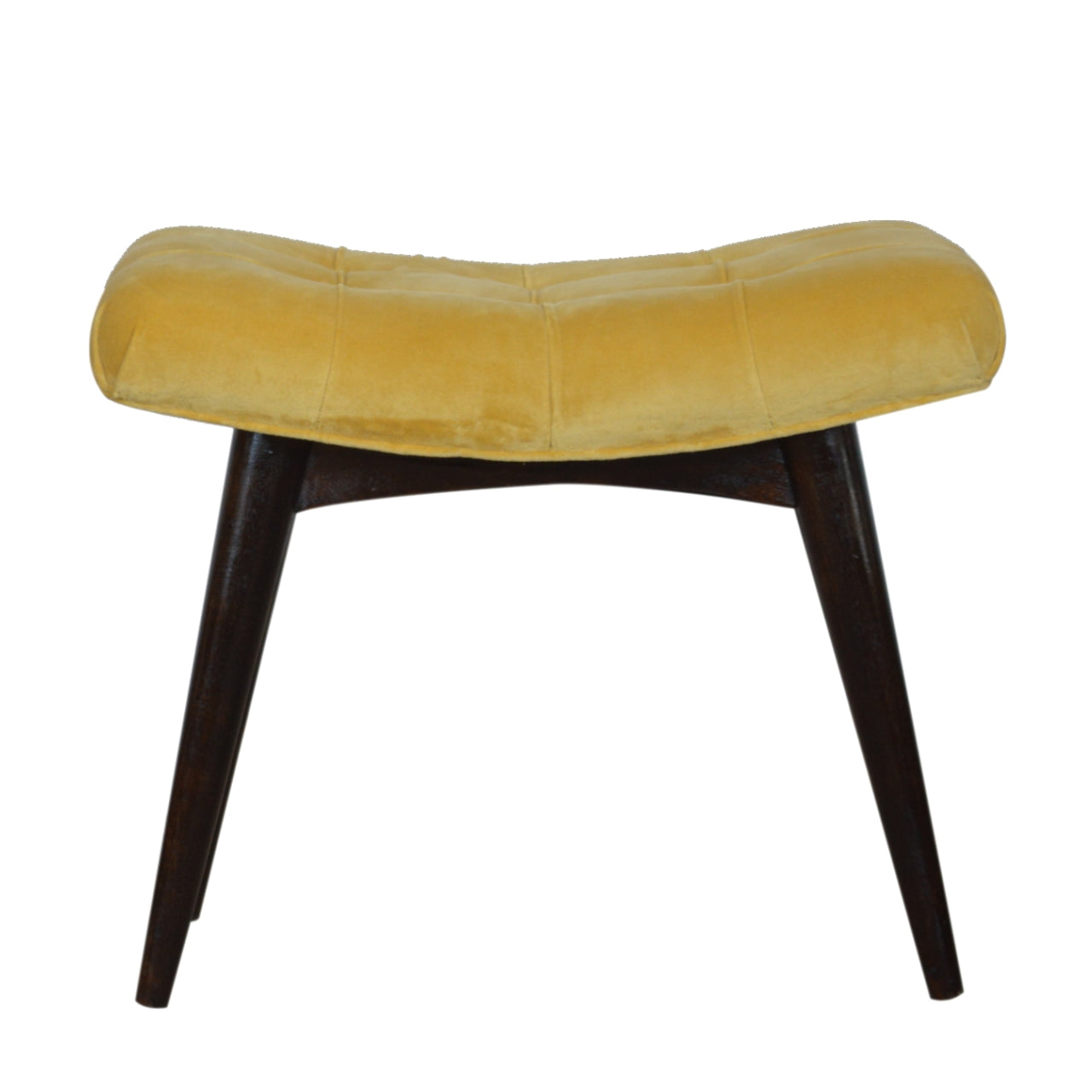 Solid Wood Mustard Cotton Velvet Deep Button Bench