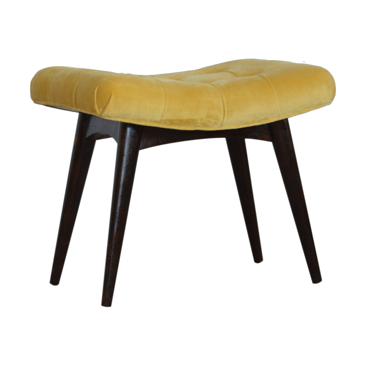 Solid Wood Mustard Cotton Velvet Deep Button Bench