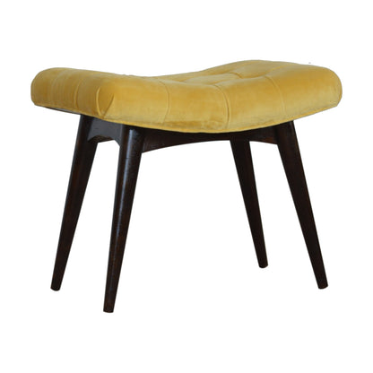 Solid Wood Mustard Cotton Velvet Deep Button Bench