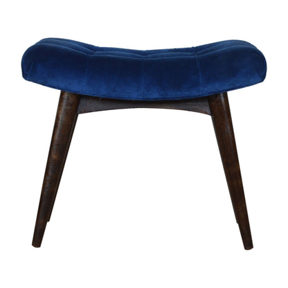 Solid Wood Royal Blue Cotton Velvet Deep Button Bench Stool Seat